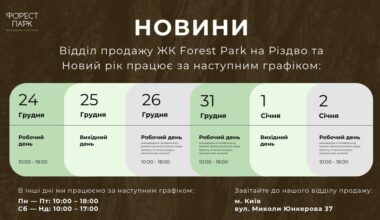 Відділ продажу ЖК Forest Park на Різдво та Новий рік працює за наступним графіком: